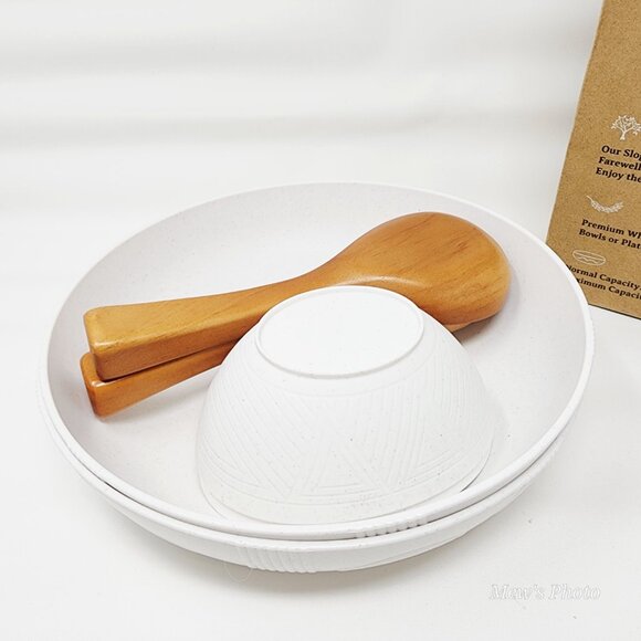 Wrova Premium Wheat Straw: 2 Big and Small Salad Bowls with Spoon and Fork - Picture 2 of 6